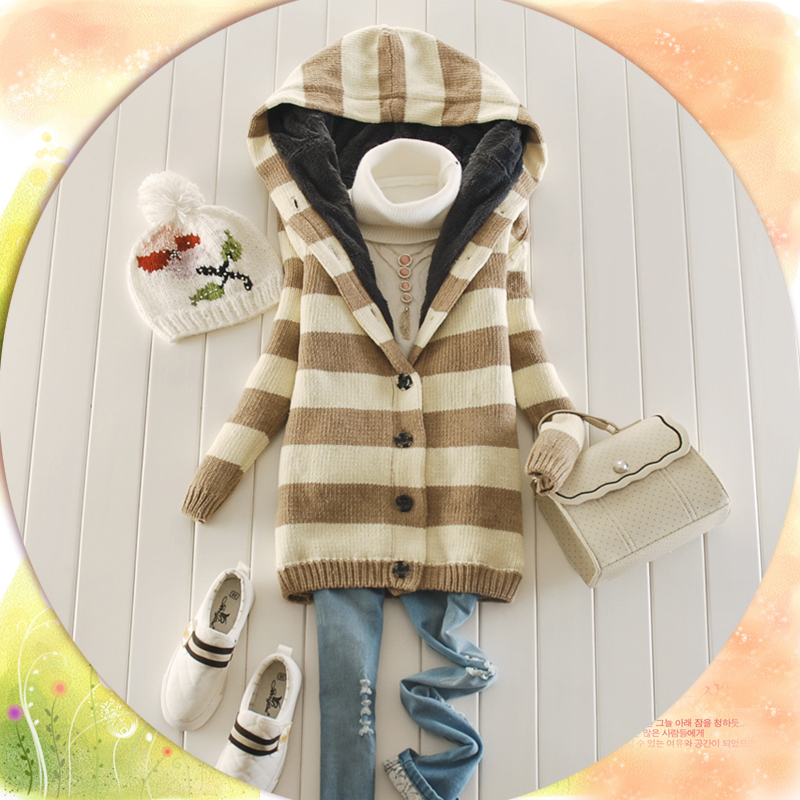 2012 autumn and winter women medium-long thickening sweater outerwear plus velvet sweater cardigan