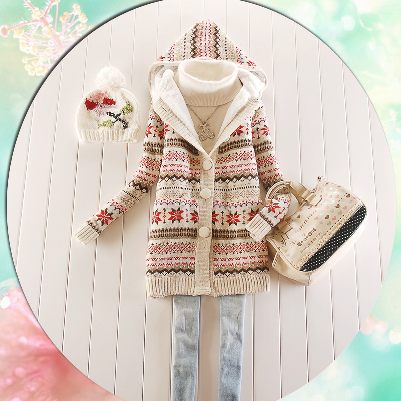 2012 autumn and winter women medium-long thickening sweater outerwear with a hood sweater cardigan 1014