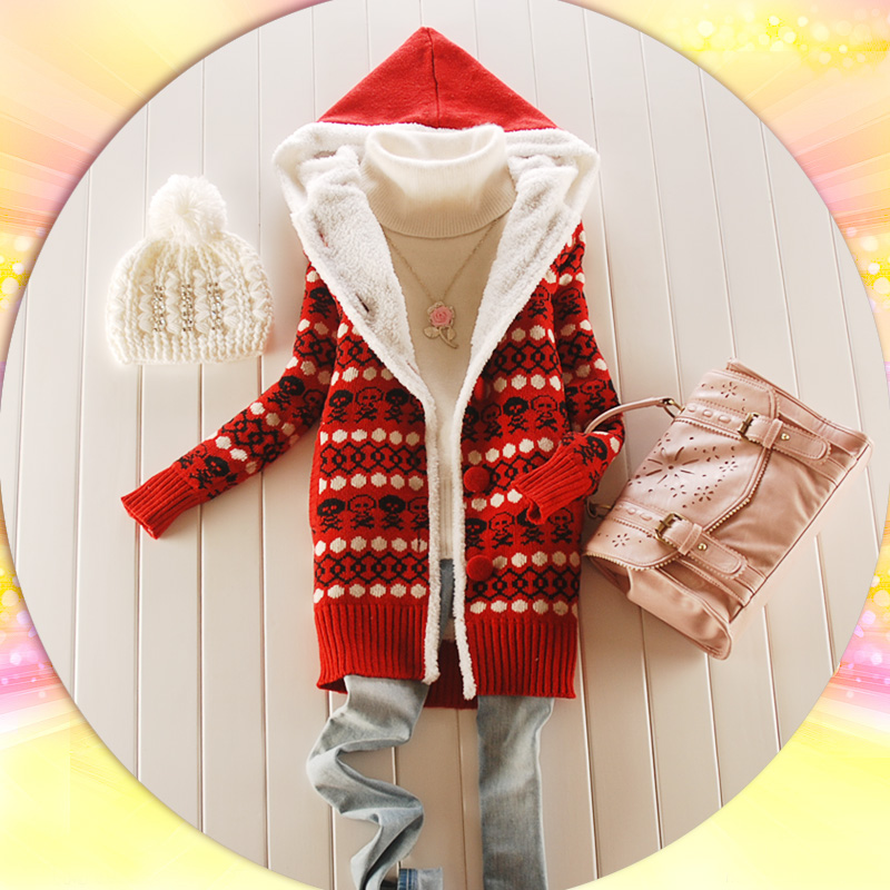 2012 autumn and winter women medium-long thickening sweater outerwear with a hood sweater cardigan female 816