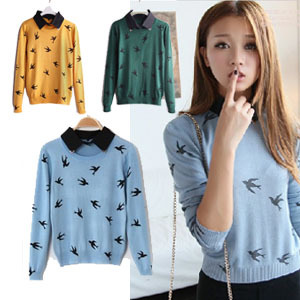 2012 autumn and winter women metal slim pattern sweater basic shirt sweater