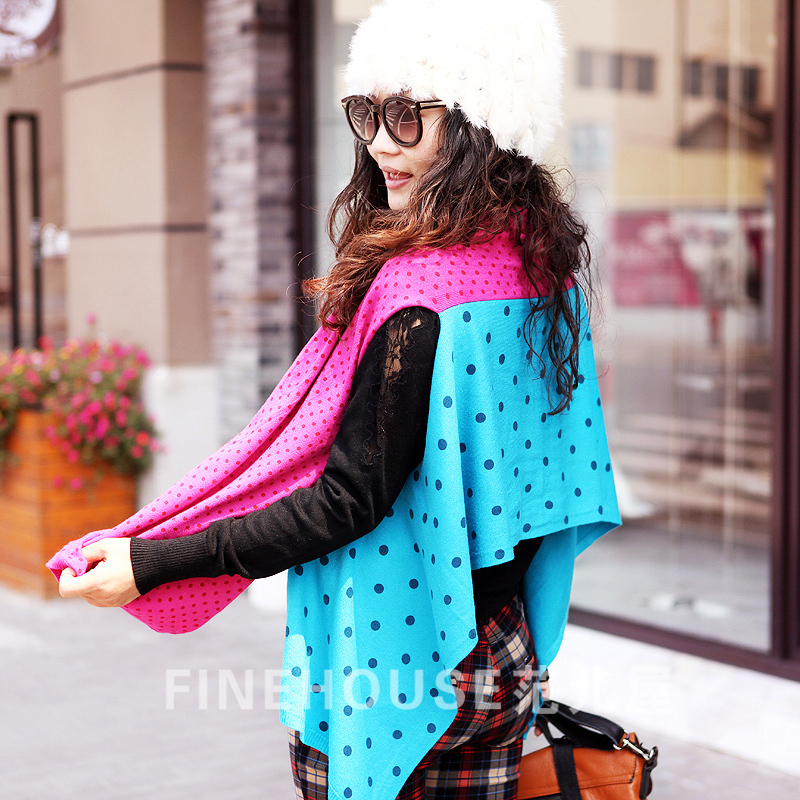 2012 autumn and winter women multicolour polka dot 2 cape vest sweater scarf female