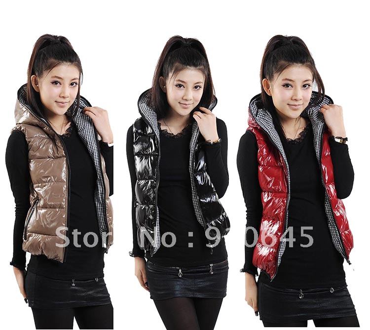 2012 autumn and winter women new arrival down cotton-padded jacket plus size vest fashion slim glossy two ways Women vest