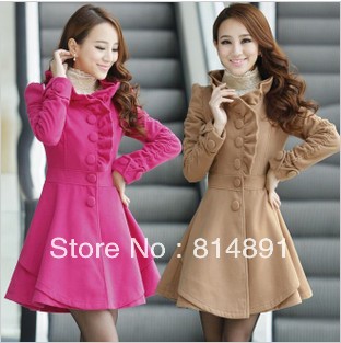 2012 autumn and winter women outerwear woolen trench dress thickening thermal wool coat