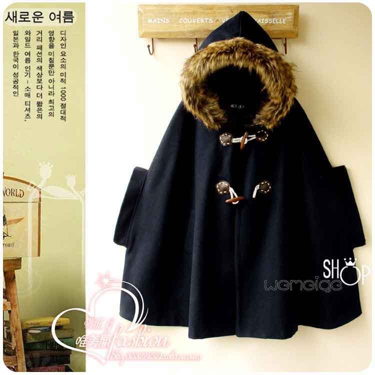 2012 autumn and winter women overcoat trench outerwear sheep trophonema woolen with a hood cloak british style