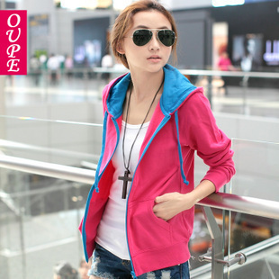 2012 autumn and winter women patchwork drawstring with a hood zipper-up long-sleeve Women short jacket female