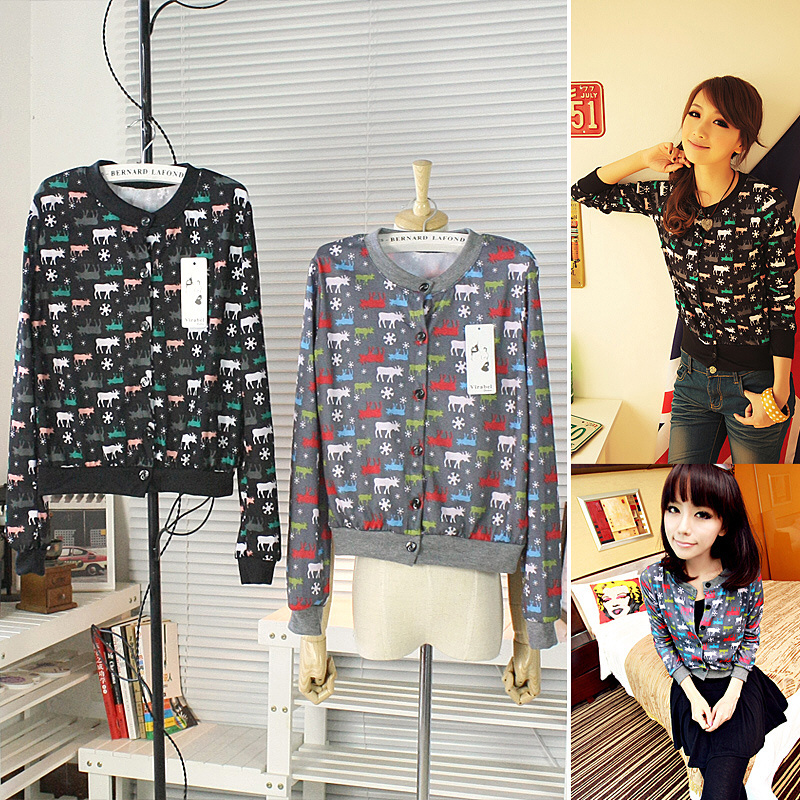 2012 autumn and winter women pattern single breasted cardigan coat short jacket 1218