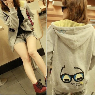 2012 autumn and winter women plus size plus velvet thickening zipper with a hood all-match cardigan sweatshirt outerwear female