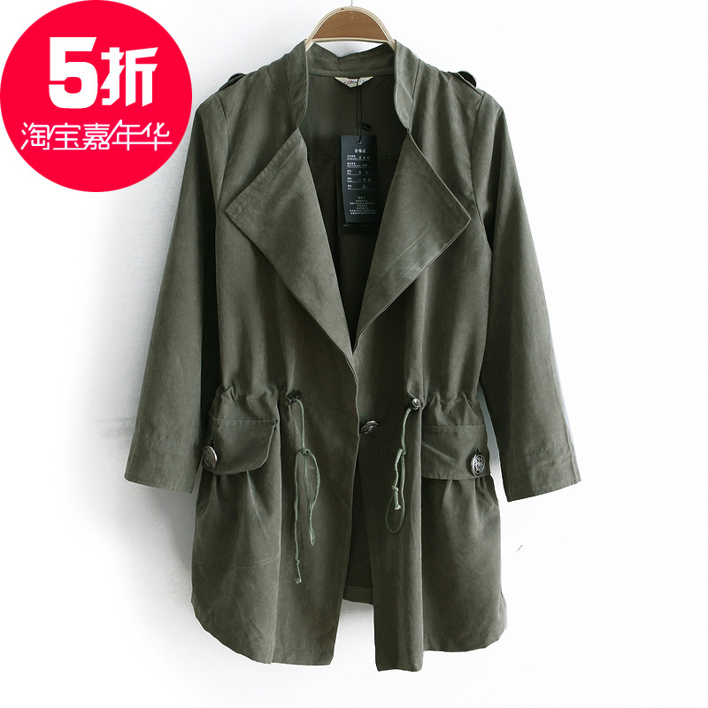 2012 autumn and winter women plus size thin slim Army Green trench outerwear ww1632