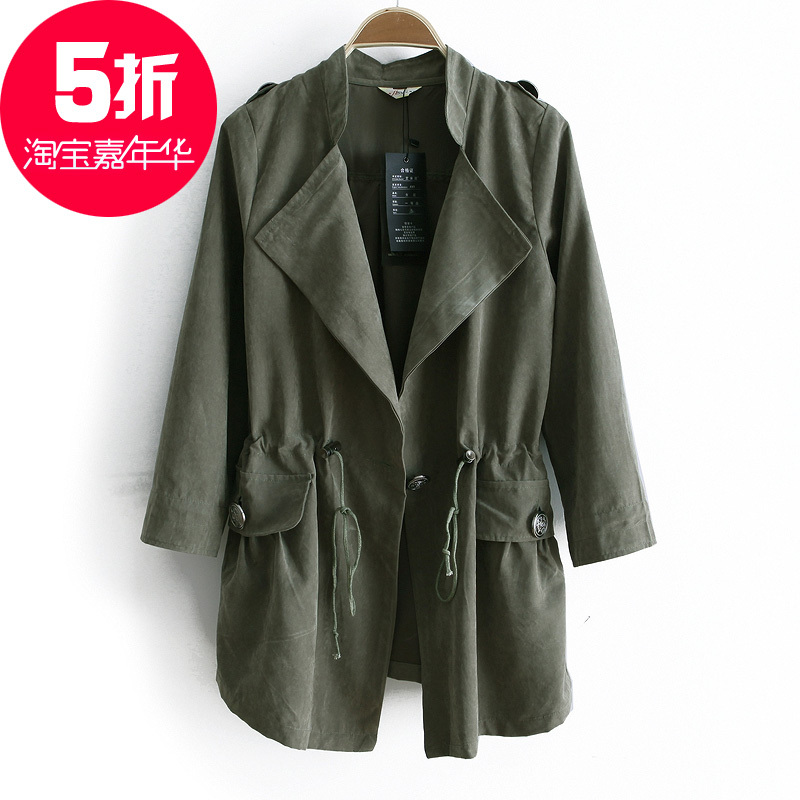 2012 autumn and winter women plus size thin slim Army Green trench outerwear ww1632