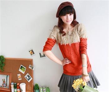 2012 autumn and winter women plush color medium-long block decoration tassel o-neck long-sleeve loose sweater