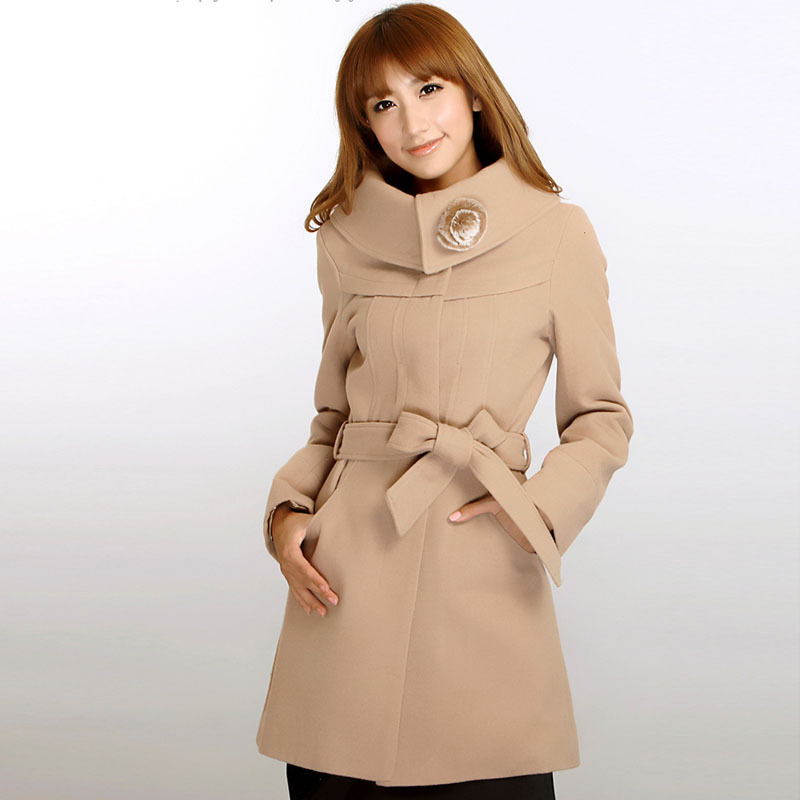 2012 autumn and winter women rabbit fur cravat long design slim wool coat long design woolen outerwear female