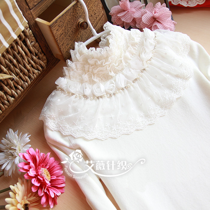 2012 autumn and winter women rose lace beading diamond sweater long-sleeve turtleneck basic shirt sweater A