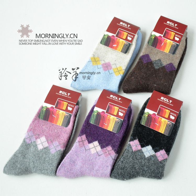 2012 autumn and winter women's cold thermal rabbit wool thickening knee-high socks dimond plaid