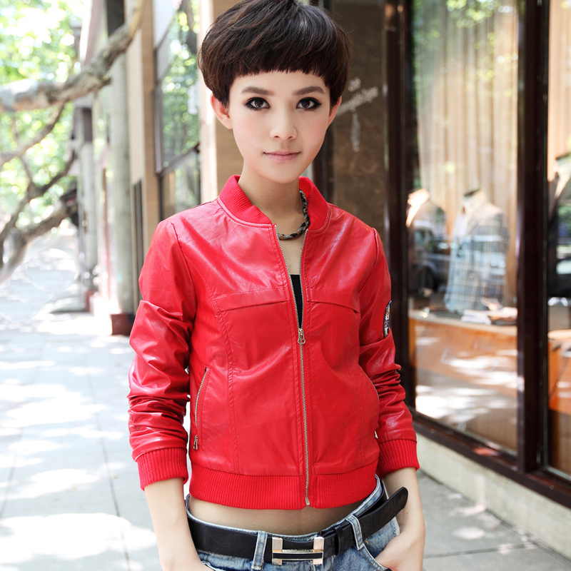 2012 autumn and winter women's leather clothing motorcycle leather u outerwear short design slim small leather clothing jacket