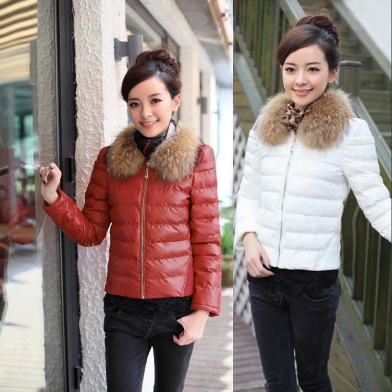 2012 autumn and winter women's leather clothing PU spring cotton-padded raccoon fur short design outerwear leather clothing plus