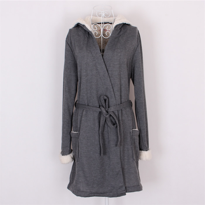 2012 autumn and winter women's robe medium-long with a hood robe berber fleece hat belt