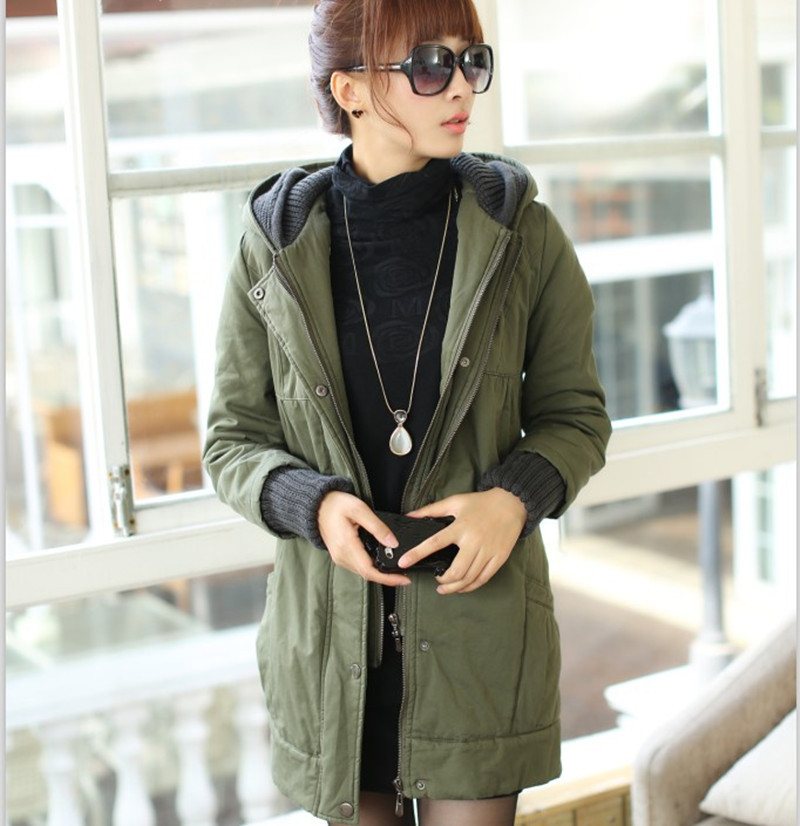 2012 autumn and winter women's slim Army Green medium-long wadded jacket cotton-padded jacket cotton-padded jacket tooling