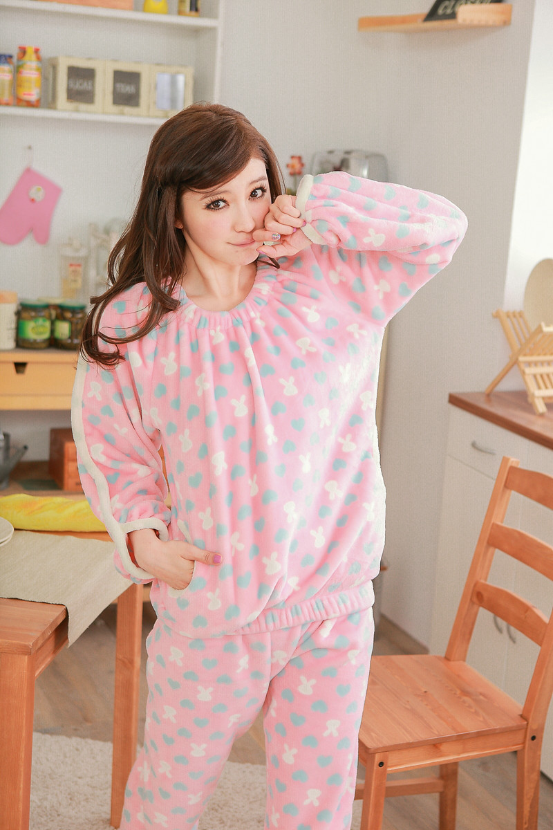2012 autumn and winter women's thickening velvet coral fleece flannel elastic set sleep set