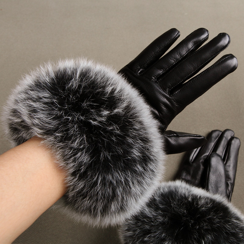 2012 autumn and winter women's winter luxury fur fox fur sheepskin genuine leather gloves thermal full finger gloves