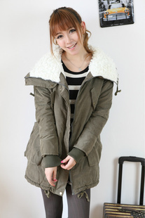 2012 autumn and winter women sheep fleece liner medium-long cotton-padded jacket cotton-padded jacket wadded jacket