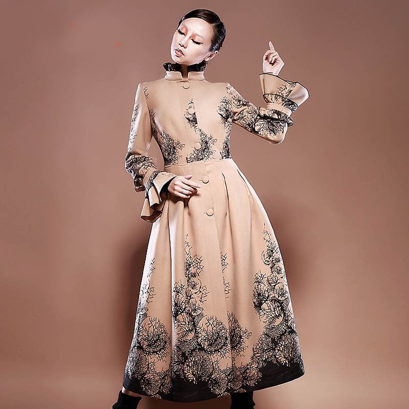 2012 autumn and winter women single breasted woolen one-piece dress long-sleeve winter dress trench outerwear