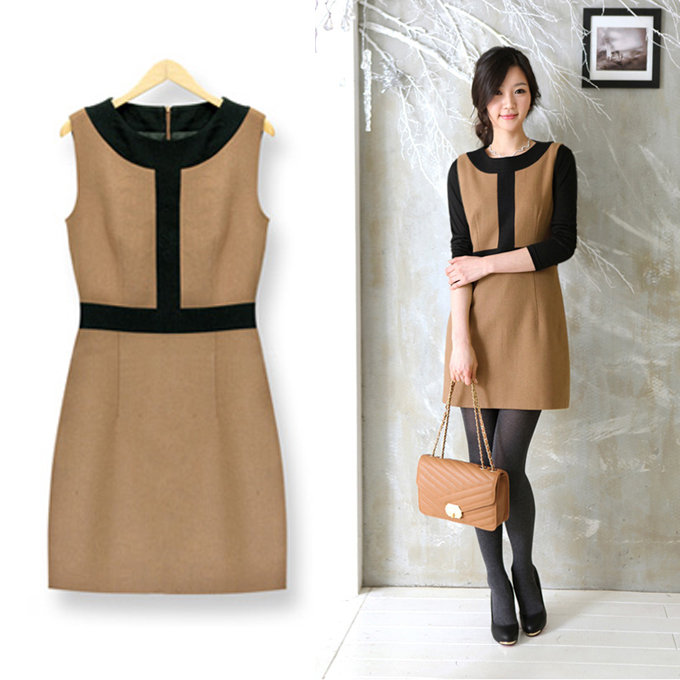 2012 autumn and winter women slim plus size woolen one-piece dress sleeveless tank dress vest skirt