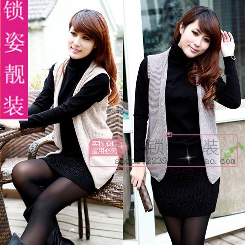 2012 autumn and winter women slim solid color pocket sleeveless all-match cape cardigan sweater outerwear