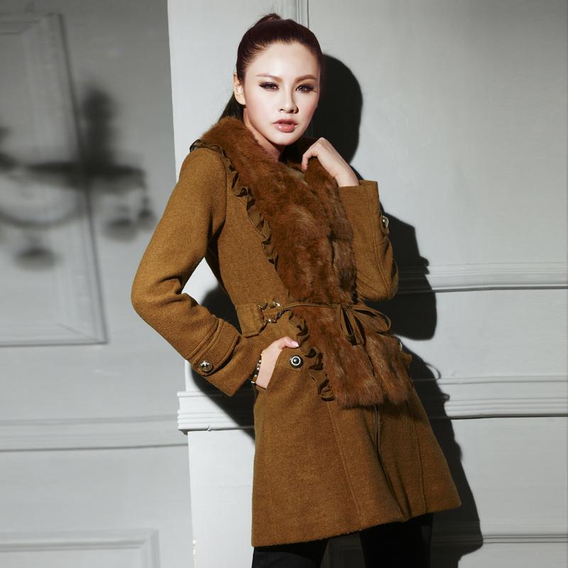 2012 autumn and winter women slim woolen outerwear winter woolen overcoat trench female