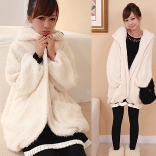 2012 autumn and winter women solid color plush with a hood casual thermal cardigan trench sweatshirt outerwear