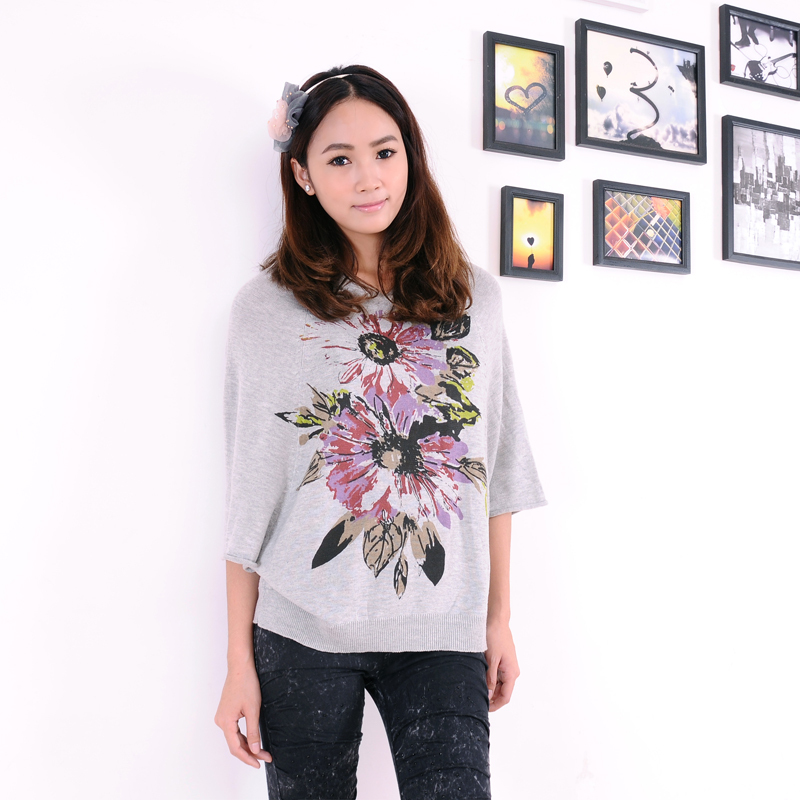 2012 autumn and winter women spring short design with a hood batwing shirt flower sweater PX