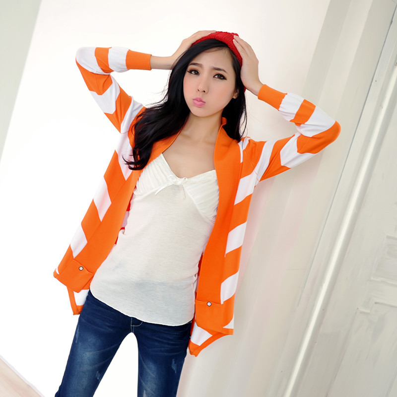 2012 autumn and winter women stripe cardigan long-sleeve sweater outerwear cardigan