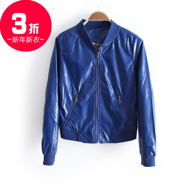 2012 autumn and winter women sweet all-match stand collar water wash PU zipper leather clothing ww977