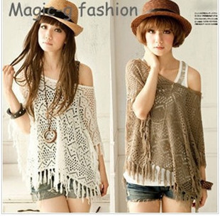 2012 autumn and winter Women tassel sweater batwing sleeve sweater cape cloak outerwear