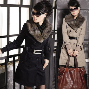 2012 autumn and winter women thin double breasted hooded stand collar medium-long rib knitting wadded jacket cotton-padded