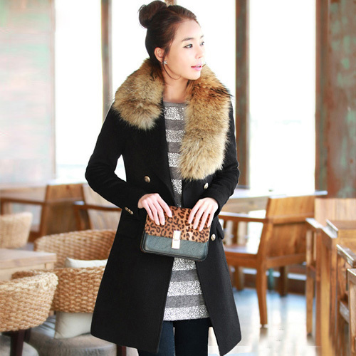 2012 autumn and winter women trench slim large fur collar wool coat outerwear 8083 wool coat winter female