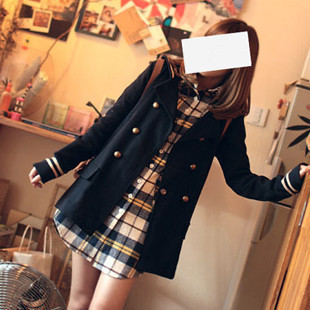 2012 autumn and winter women vintage preppy style double breasted student clothing trench outerwear female