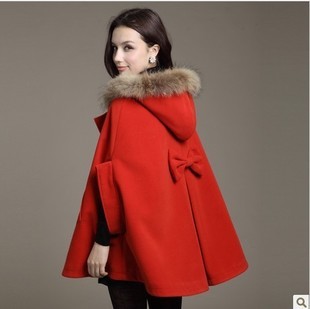 2012 autumn and winter Women wool coat cloak overcoat fur collar cloak woolen outerwear cape 9913