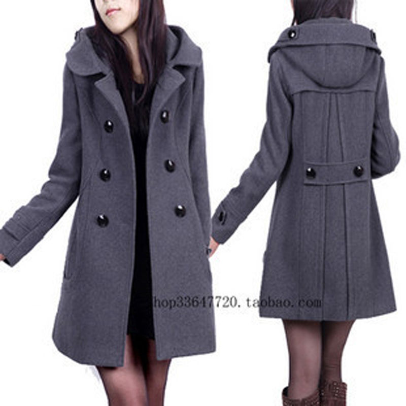 2012 autumn and winter wool coat with a hood outerwear plus size double breasted woolen overcoat trench winter