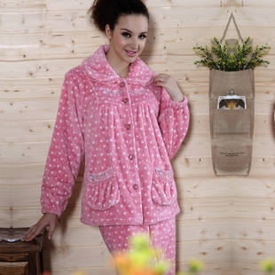 2012 autumn and winter wool women's thickening coral fleece flannel sleepwear lounge female plus size set