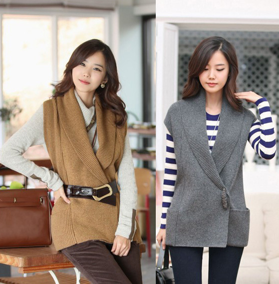2012 autumn and winter z5347 personality pin street all-match sleeveless turn-down collar sweater cardigan