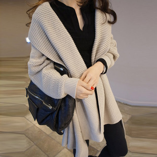 2012 autumn batwing shirt long design knitted sweater outerwear female loose sweater cardigan 2917