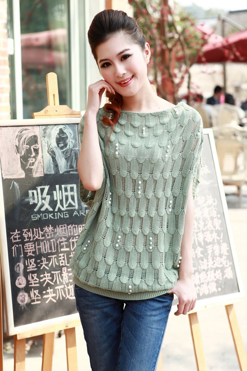 2012 autumn bead cutout sleeveless slit neckline sweater