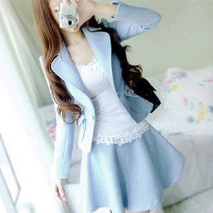 2012 autumn blue silver bow pocket blazer coat
