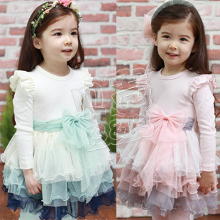 2012 autumn bow gauze girls clothing baby long-sleeve dress qz-0407