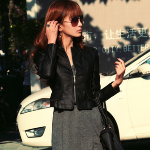 2012 autumn brief elegant leather clothing female short design slim PU leather jacket outerwear 01g3075