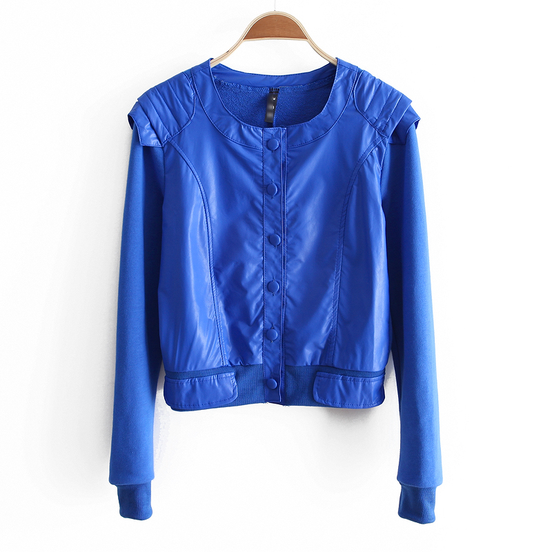 2012 autumn british style short design patchwork slim leather clothing short jacket ww2651