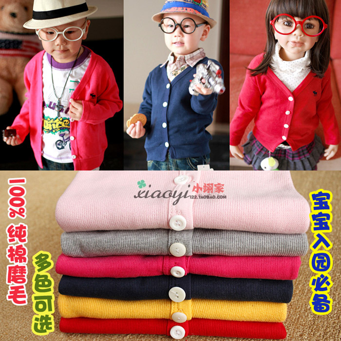 2012 autumn candy color block decoration male girls clothing baby long-sleeve cardigan