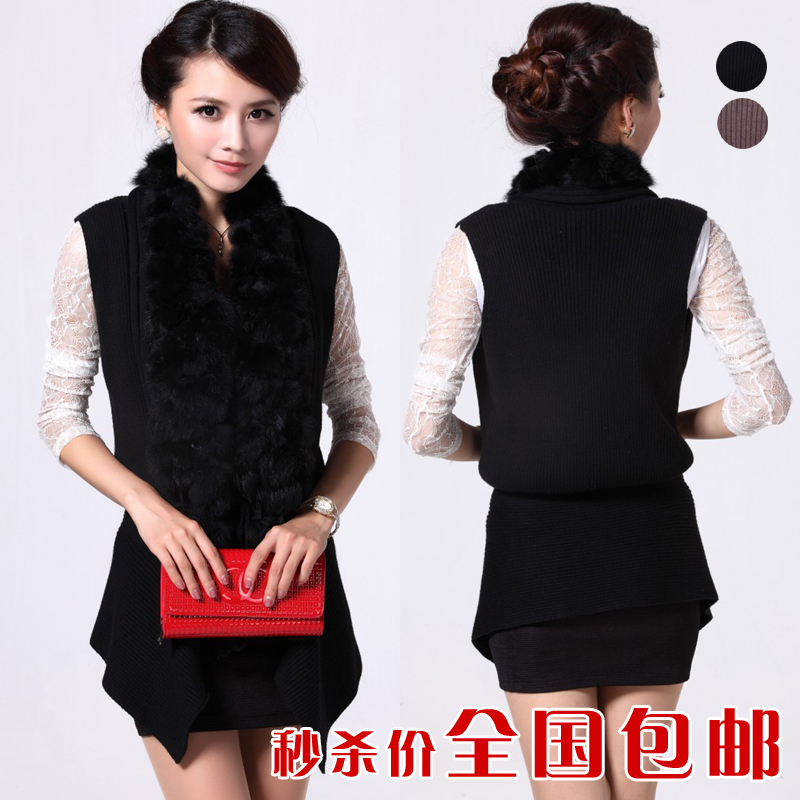2012 autumn cashmere sweater women vest cardigan slim rex rabbit hair lacing vest plus size clothing
