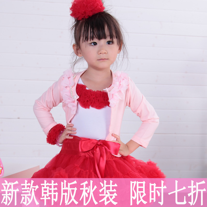 2012 autumn child baby girls clothing full cotton-padded coat handmade flower beading cardigan top 878