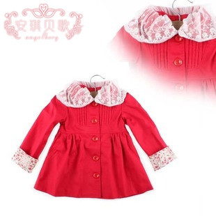 2012 autumn child baby girls clothing trench long design long-sleeve lace collar cardigan